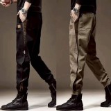 （韓組）男款工裝褲拼接寬松大碼復古耐磨束腳休閒褲-黑-卡其-灰