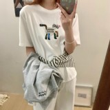 休閒時尚百搭刺繡小馬T恤寬鬆T恤 -黑色-白-灰