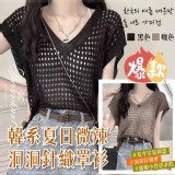 韓系夏日微辣洞洞針織罩衫-黑色-咖色