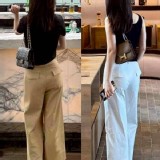 （韓組）垂感爆棚高腰煙管褲-白色-卡其色