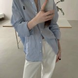 （原）韓繫小馬亞麻刺繡襯衫-白色-黃色-淺藍-深藍