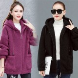 （韓組）羔絨衛衣女款加絨加厚秋冬寬松拉鏈開衫-