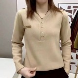 （韓組）大碼加絨加厚打底衫保暖T恤-卡其-黑