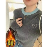 （韓組）拼接軟糯雙面德絨長袖T恤-灰-黑-白-燕麥色