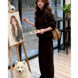 （韓組）豹紋連帽衛衣闊腿褲兩件套 加絨款