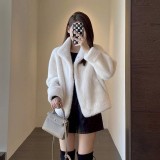 （韓組）水貂絨皮毛加厚立領毛毛皮草外套-杏色-咖啡-黑