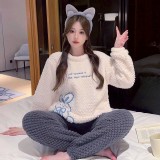 （韓組）珊瑚絨睡衣加大碼卡通套裝