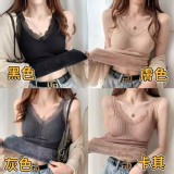 秋冬加絨保暖蕾絲帶胸墊美背背心