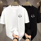 簡約百搭情侶冰絲微笑短袖-黑色-白色