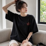 胸口印花五分袖短T-E（楓葉白）-F（楓葉黑）