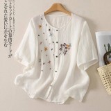 棉麻刺繡開衫上衣