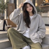 中性寬鬆連帽拉鍊外套