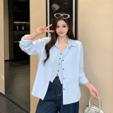 大碼純色襯衣假兩件上衣