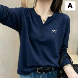 #藏藍竹節棉長袖打底上衣 (A圖)