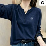#藏藍竹節棉長袖打底上衣 (C圖)