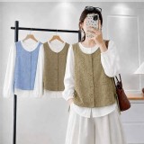 刺繡鏤空蕾絲馬甲假兩件上衣