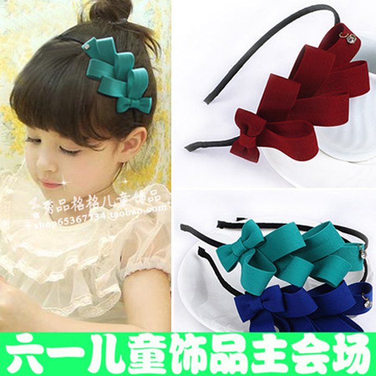 夏季新款 兒童頭飾發飾品 平紋葉葉蝴蝶結發箍