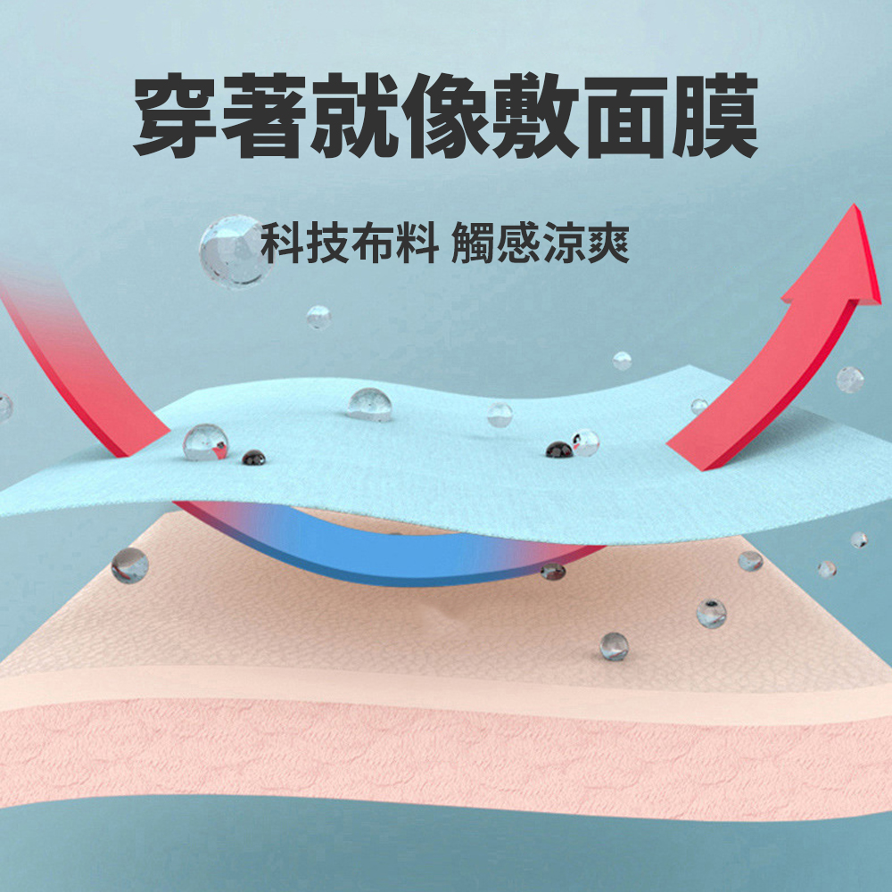 穿著就像敷面膜，科技布料 觸感涼爽。