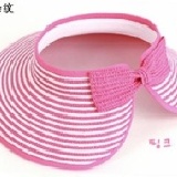 韓風可攜式 親子草帽/太陽帽/遮陽帽/沙灘帽/空頂帽 大人-粉條紋 特價：$160