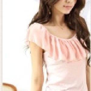 衣娃eva~81160韓版~清純可愛拼接雪紡荷葉領棉質T恤 C-剩黑的 特價：$135