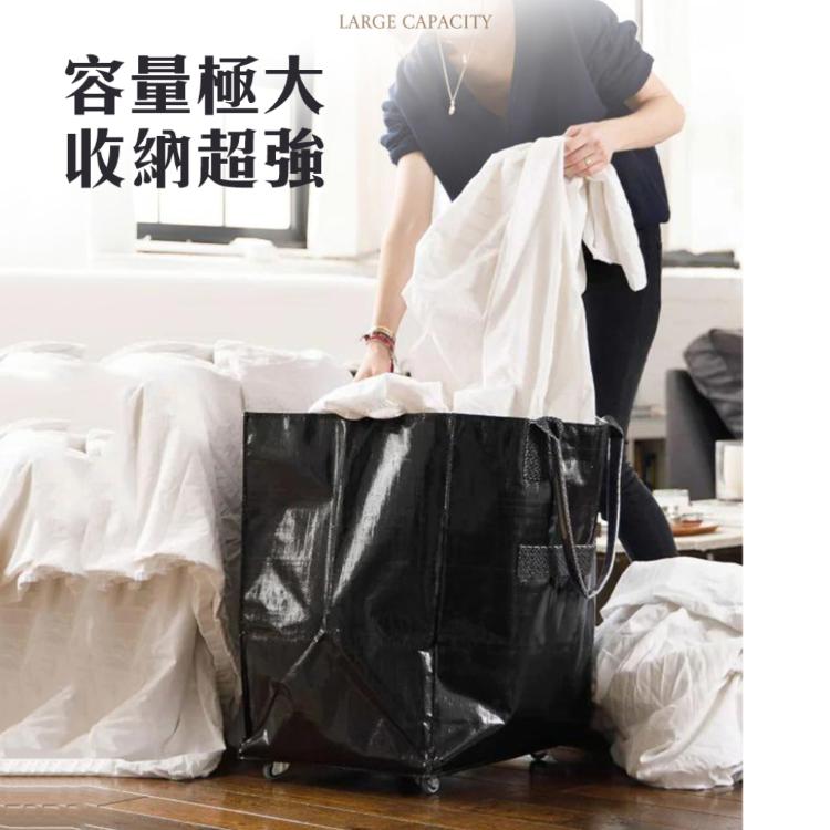 小款 採購 旅行【滾輪防水購物袋】超大容量 可手提 拖行 車輪式方便拉推 防水材質 黑色布料 輕巧好
