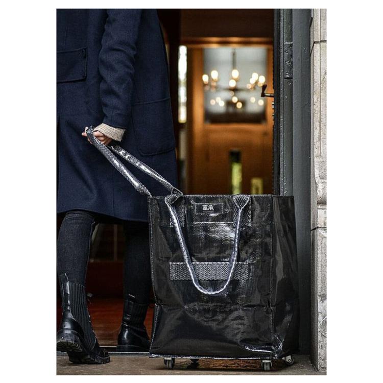 小款 採購 旅行【滾輪防水購物袋】超大容量 可手提 拖行 車輪式方便拉推 防水材質 黑色布料 輕巧好