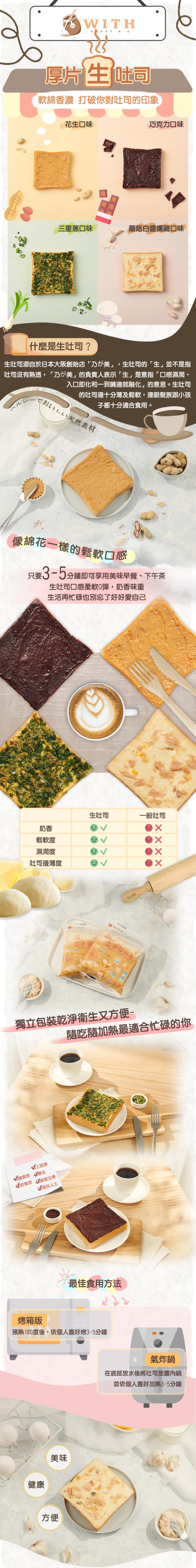 रंटेंडे，厚片生吐司，軟綿香濃 打破你對吐司的印象，︽儿:什麼是生吐司?生吐司源自於日本大阪創始店乃美,生吐司的生並不是指，吐司沒有熟透,乃美的負責人表示生是意指口感濕潤、入口即化和一到嘴邊就融化的意思。生吐司，的吐司邊十分薄及鬆軟,連銀髮族跟