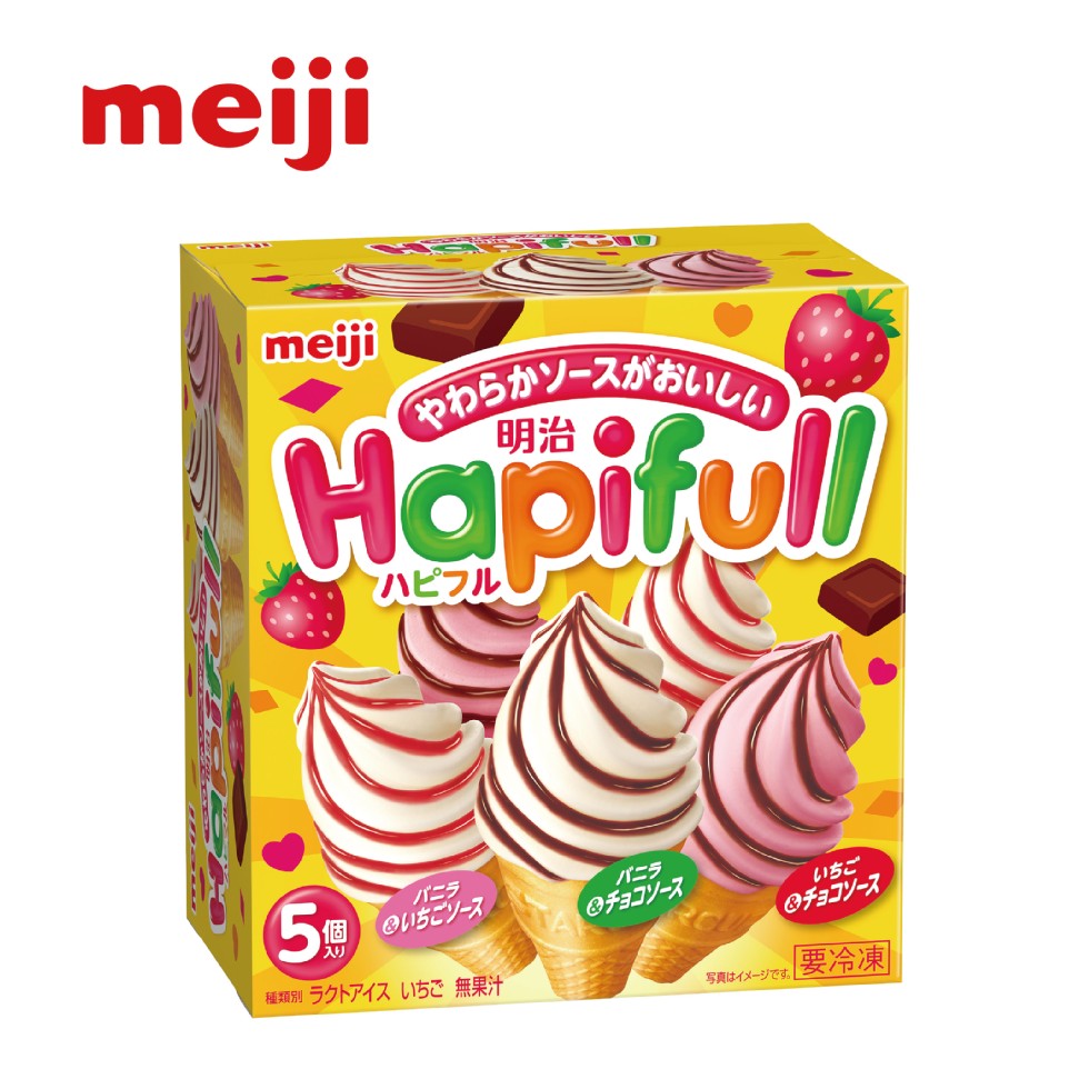 わらかソースがおいしい)，ハピフル，パニラ，Oいちごソース，パニラ，のチョコソース，いちご，のチョコソース，種類別 ラクトアイス いちご 無果汁，要冷凍，写真はイメージです。 女/ロオ。