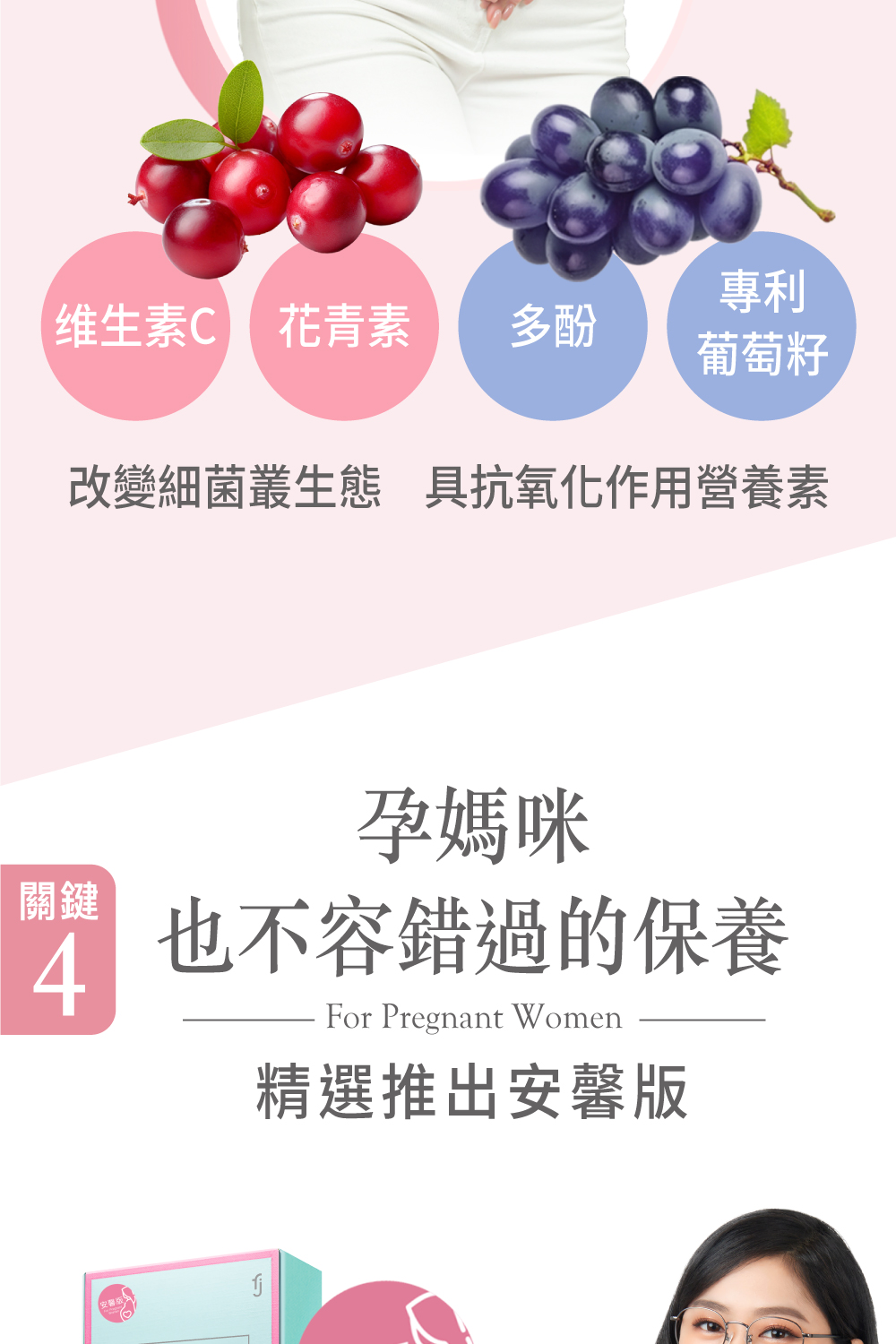 【维生素C 花青素 多酚，葡萄籽，改變細菌叢生態具抗氧化作用營養素，孕媽咪，也不容錯過的保養，精選推出安馨版。