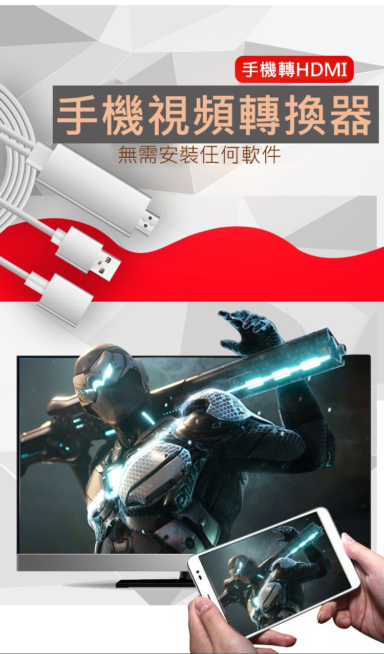 手機轉HDMI，手機視頻轉換器，無需安裝任何軟件。