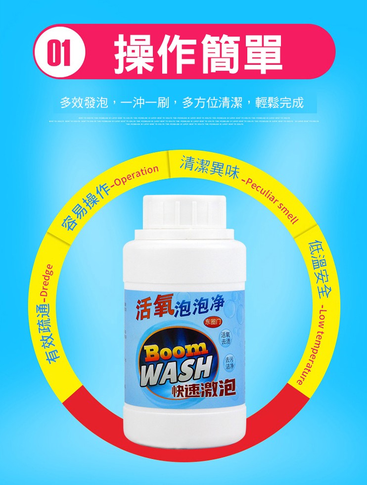 操作簡單,多效發泡,一沖一刷,多方位清潔,輕鬆完成,清潔異味,容易操作-Operation,活氧泡泡净,东国门,快速激泡,低溫安全,桓效疏通-Dredge。
