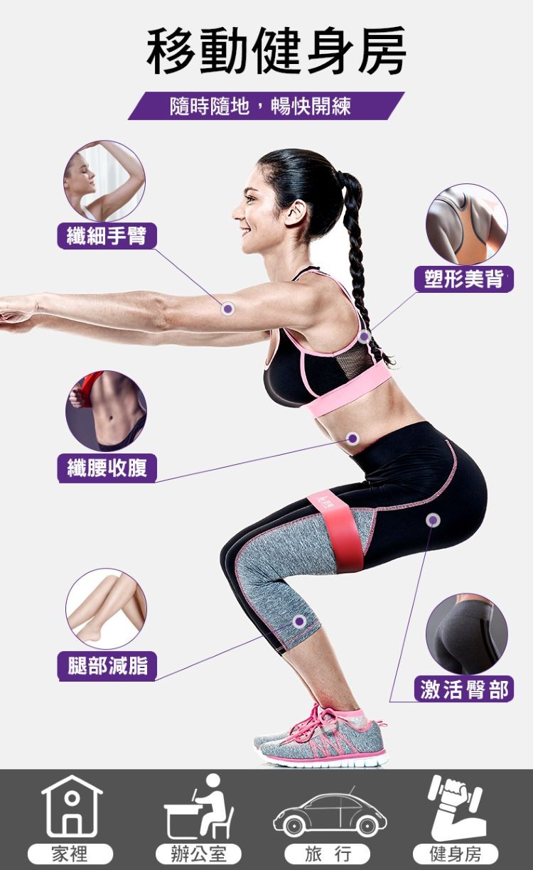 移動健身房，隨時隨地,暢快開練，纖細手臂，塑形美背，纖腰收腹，腿部減脂，(激活臀部，辦公室，健身房。