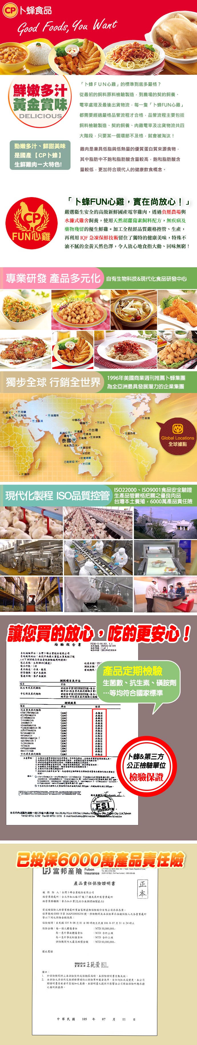 CP)ト蜂食品，ト蜂FUN心雞的標準到底多嚴格?鮮嫩多汁，黃金賞味，從最初的飼料原料檢驗製造,到農場的契約飼養、電宰處理及最後出貨物流,每一隻卜蜂FUN心雞都需要經過嚴格品管流程才合格,品管流程主要包括，飼料檢驗製造、契約飼養、肉雞電宰及出貨物流共四
