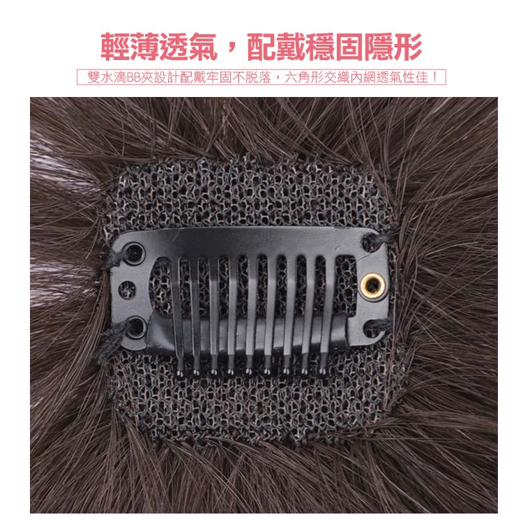 輕薄透氣,配戴穩固隱形，雙水滴BB夾設計配戴牢固不脱落,六角形交織內網透氣性佳!。