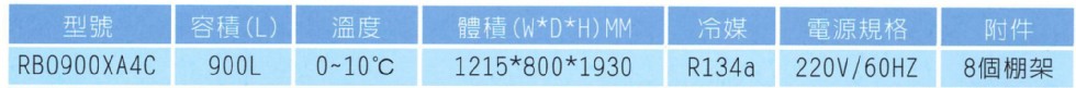 容積(L),體積(WDH) MM,電源規格,0-10°C,8個棚架。