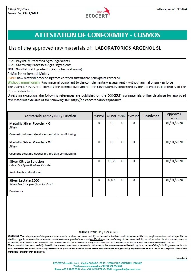 Attestation n°: 995024，ЕСОCERT，without animal origin: Raw material compliant to the complementary assessment « without animal