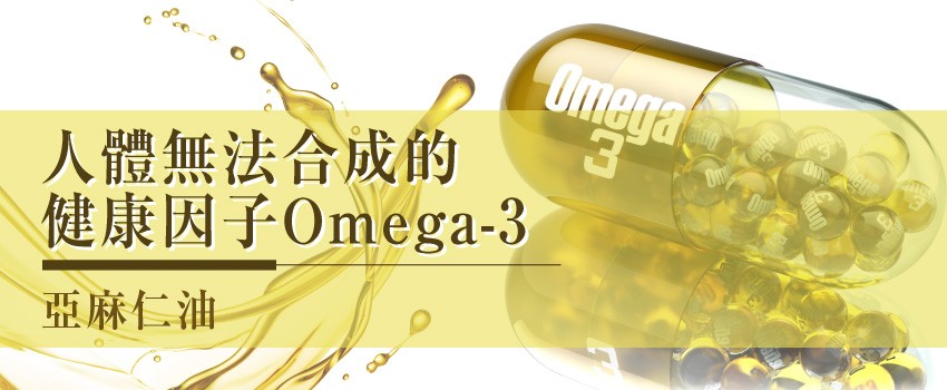 人體無法合成的，健康因子Omega-3，亞麻仁油。