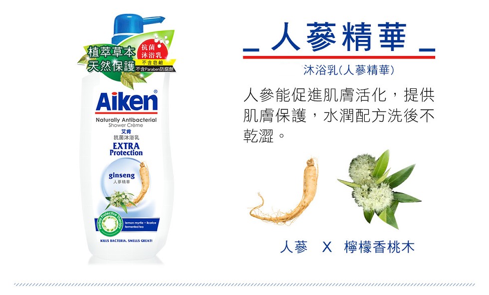 _人蔘精華_,抗菌。植萃草本浴乳,不含息齡,天然保護Parnbon,沐浴乳(人蔘精華),人參能促進肌膚活化,提供,肌膚保護,水潤配方洗後不,乾澀。Shower Crème,抗菌沐浴乳,人夢精華,人蔘 X 檸檬香桃木。