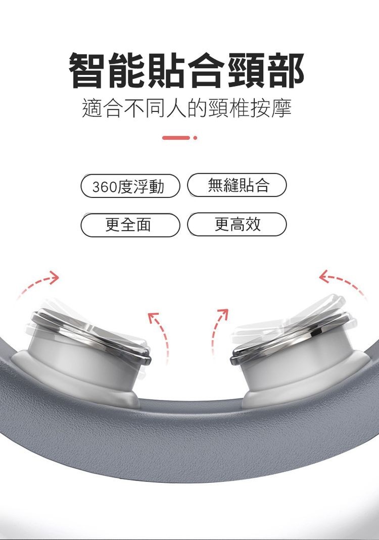 智能貼合頸部，適合不同人的頸椎按摩，360度浮動，無縫貼合，更全面，更高效。