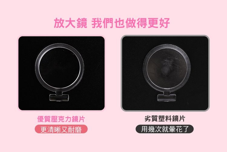 放大鏡我們也做得更好，優質壓克力鏡片，更清晰又耐磨，劣質塑料鏡片，用幾次就量花了。