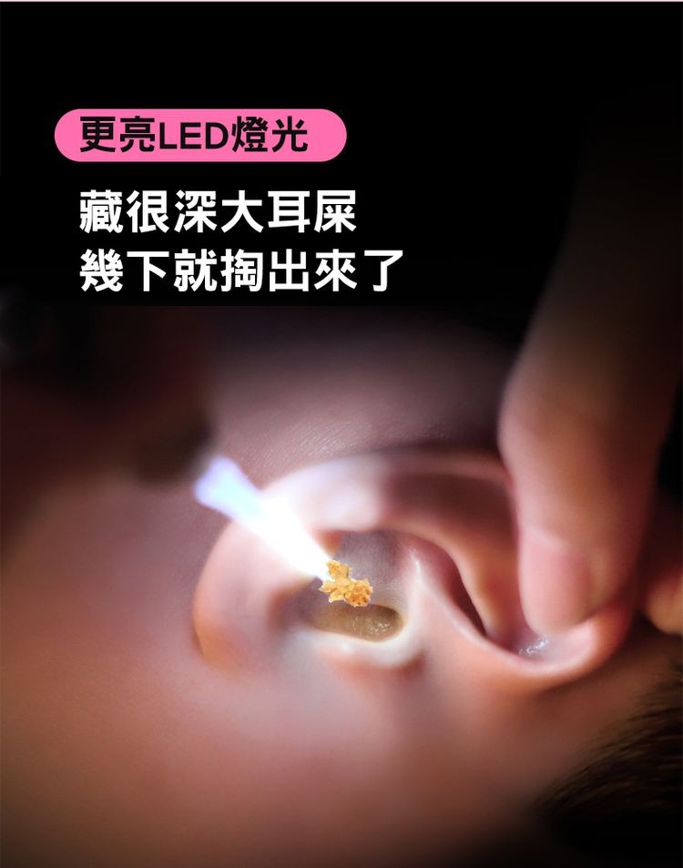 更亮LED燈光，藏很深大耳屎，幾下就掏出來了。