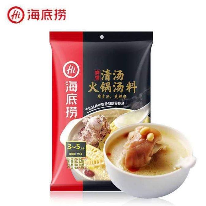 の海底捞，海火锅汤料，有骨汤,更鲜香，产选諸骨和鸡骨制成的湯，3~5人，净含量:10克。