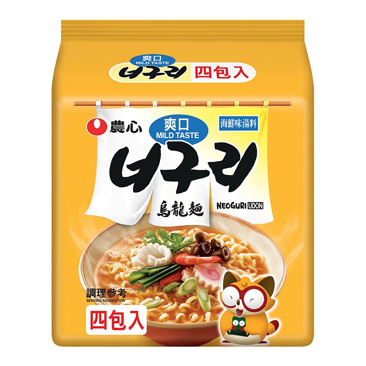 7 四包入，)農心 爽口，海鮮味湯料，島龍麵，調理參考，四包入。