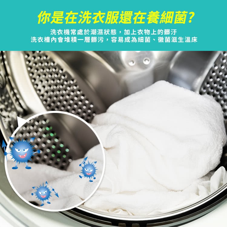 你是在洗衣服還在養細菌?洗衣機常處於潮朝濕狀態,加上衣物上的髒汗，洗衣槽內會堆積一層髒污,容易成為細菌、微菌滋生溫床。