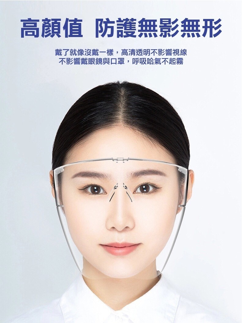 高顏值防護無影無形，戴了就像沒戴一樣,高清透明不影響視線，不影響戴眼鏡與口ロ罩,呼吸哈氣不起霧。