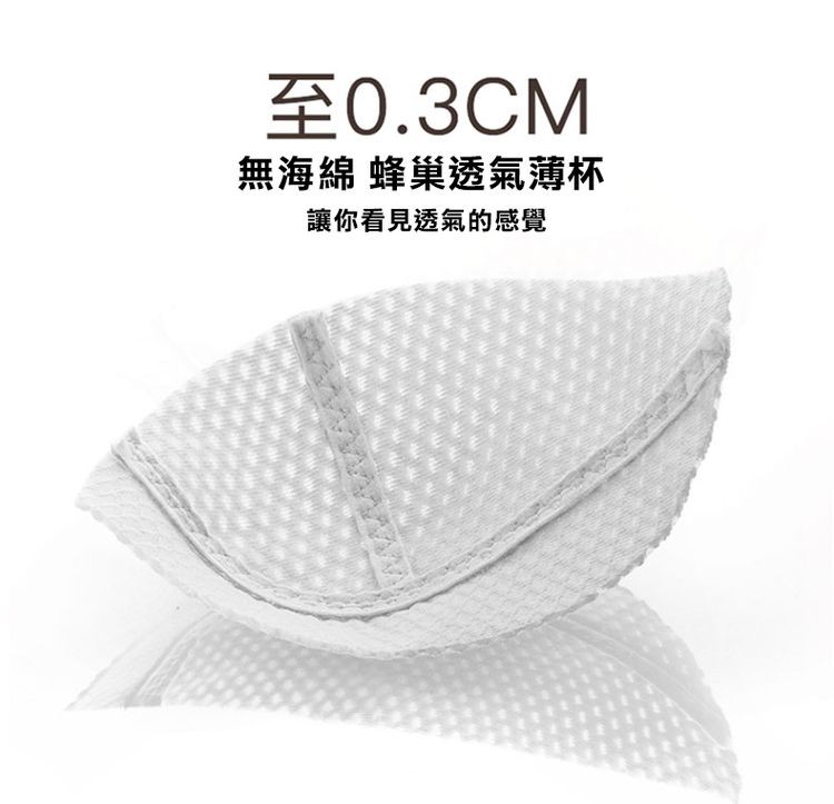 至0.3CM，無海綿蜂巢透氣薄杯，讓你看見透氣的感覺。