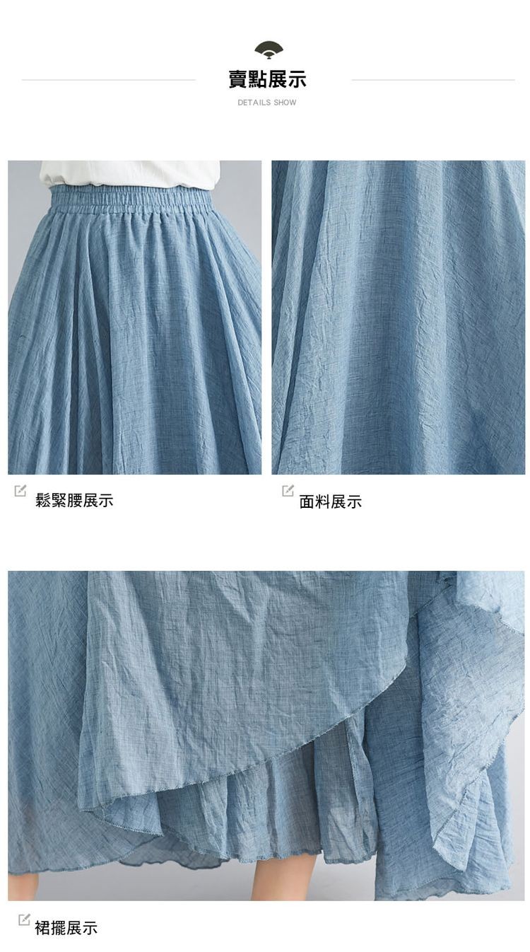 賣點展示，鬆緊腰展示，面料展示，裙擺展示。