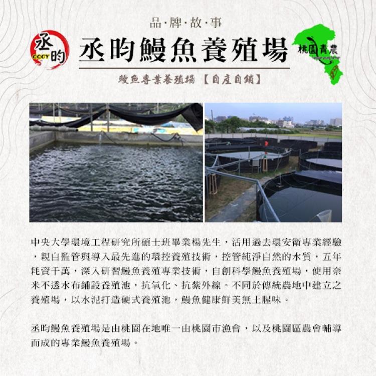 品·牌·故·事， 丞吃鰻魚養殖場，桃園青農，鰻魚專業養殖場 【自產自銷】，中央大學環境工程研究所碩士班畢業楊先生,活用過去環安衛專業經驗，親自監管與導入最先進的環控養殖技術,控管純淨自然的水質,五年，耗資千萬,深入研習鰻魚養殖專業技術,自創科學鰻魚養