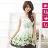 ＊╮嘉蒂斯╭＊雪桐花朵兩穿雪紡洋裝(藍色、黃色、綠色、紅色) /連身裙 編號328-3 特價：$119