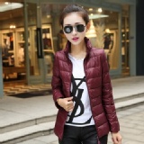 2014歐洲站時尚輕薄短款修身羽絨服x酒红色 特價：$699